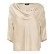 Champagne Beige Silkeblanding Drapert Bluse