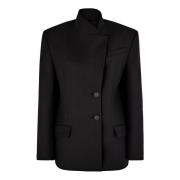 Sort ull gabardine blazer med logo