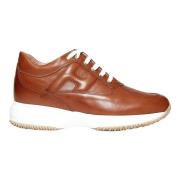 Brun skinn sneakers Ss23