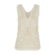 Beige Blonde Drop Neckline Top Kvinne