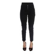 Sorte Bomull Slim Fit Cropped Jeans