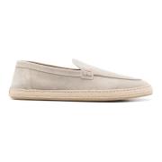 Beige Semskede Loafers med Raffia Såle