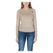 Beige Langermet Rund Hals T-skjorte