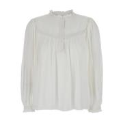 Hvit Ruffle Bluse med Knapper foran