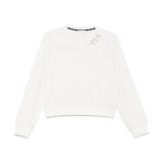 Hvit Crew Neck Genser Ribbet Kant