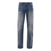 Denim Straight Fit Jeans med Rifter