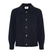 Navy Cardigan med Polokrage og Ballongermer