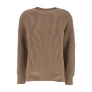 Brun Strikket Crewneck Genser Kvinne