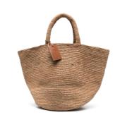 Beige Raffia Tote Bag med Logo