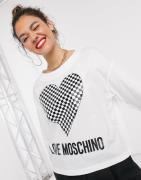 Love Moschino checkerboard heart logo cropped top in white