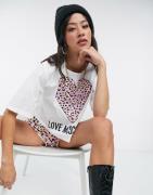 Love Moschino leopard heart logo cropped top in white