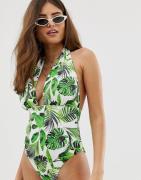 ASOS DESIGN recycled fuller bust exclusive twist back plunge swimsuit ...