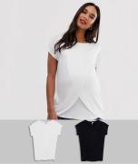 ASOS DESIGN Maternity nursing 2 pack t-shirt in black and white-Multi