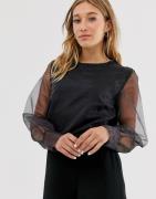 NA-KD long sleeve organza blouse in black