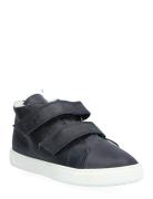 Velcro High Top Fur Sneaker Blue Pom Pom