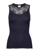 Silk Top Regular W/ Lace Navy Rosemunde