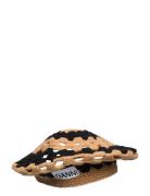 Lambswool Crochet Beret - Striped Patterned Ganni