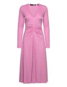 Stretch Lace V-Neck Midi Dress Pink ROTATE Birger Christensen