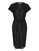 Crinkled Midi Dress With Belt Black Esprit Casual