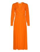 Slfabienne Ls Satin Ankle Wrap Dress B Orange Selected Femme