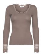 Rwbenita Ls O-Neck Lace T-Shirt Grey Rosemunde