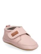 Leather Slippers With Velcro Pink Melton