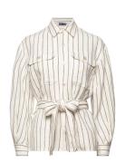 Belted Striped Linen Utility Shirt Cream Polo Ralph Lauren