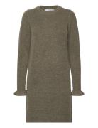 Slfsia Ras Frill Ls Knit Dress Green Selected Femme