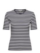 Slim Striped 1X1 Ribbed Ss T-Shirt Blue GANT