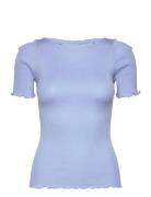 Silk Boat Neck T-Shirt Blue Rosemunde