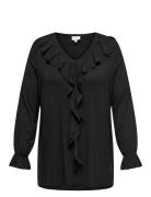 Carclarisa Life V-Neck Frill L/S Top Jrs Black ONLY Carmakoma