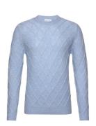 Man O-Neck Cable Sweater Blue Davida Cashmere