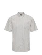 Onsremy Ss Slim Wash Stripe Oxford Shirt Grey ONLY & SONS