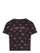 Luxe Crown Print Ss Boxy Tee Black Juicy Couture