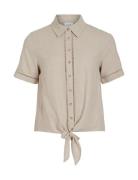 Vilinda S/S Knot Shirt/R Beige Vila