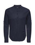 Onscaiden Ls Halfplackt Linen Shirt Noos Navy ONLY & SONS