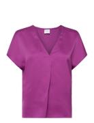 Viellette V-Neck S/S Satin Top - Noos Purple Vila