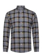 Twisted Yarn Checked Shirt L/S Blue Lindbergh