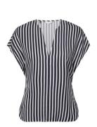 Fluid Stripe Vn Ss Blouse Black Tommy Hilfiger