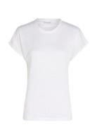 Linen Blend C-Nk Top Ss White Calvin Klein