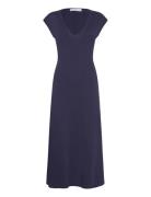 V-Neck Cotton Dress Navy Mango