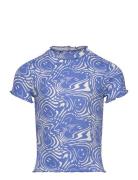 Cropped Printed Rib T-Shirt Blue Tom Tailor