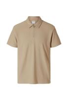 Slhrelax-Plisse Half Zip Ss Polo Ex Beige Selected Homme