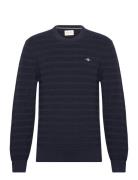 Stripe Textured Cotton C-Neck Navy GANT