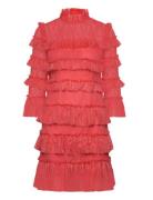 Carmine Frill Mini Lace Dress Red Malina
