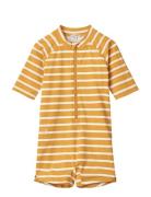 Max Stripe Shortsleeve Swim Jumpsuit Yellow Liewood