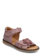 Flower Velcro Sandal Purple Pom Pom