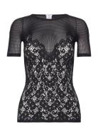 Flower Lace Top Short Sleeves Black Wolford