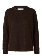 Slflulu Ls Knit O-Neck Noos Brown Selected Femme