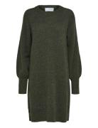 Slflulu Ls Knit Dress O-Neck B Noos Khaki Selected Femme